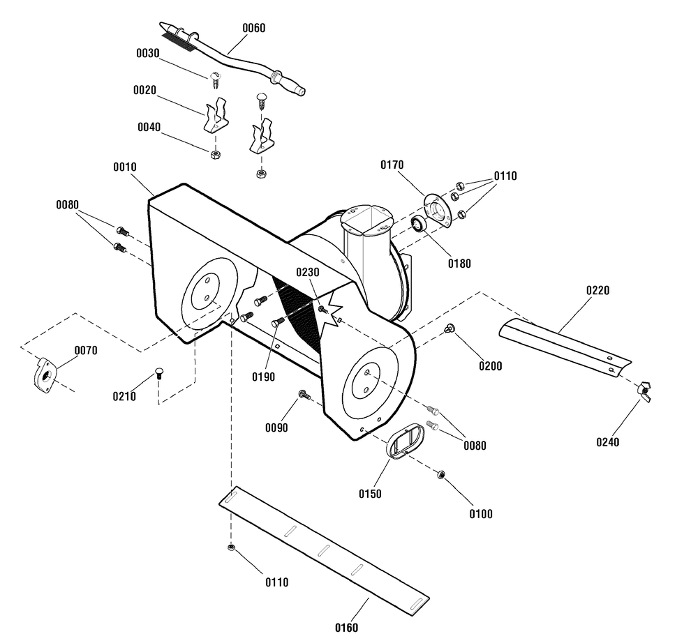 Auger Housing Group Diagram and Parts List for 1696083-M1227E 2011 Briggs and Stratton Snow Blower